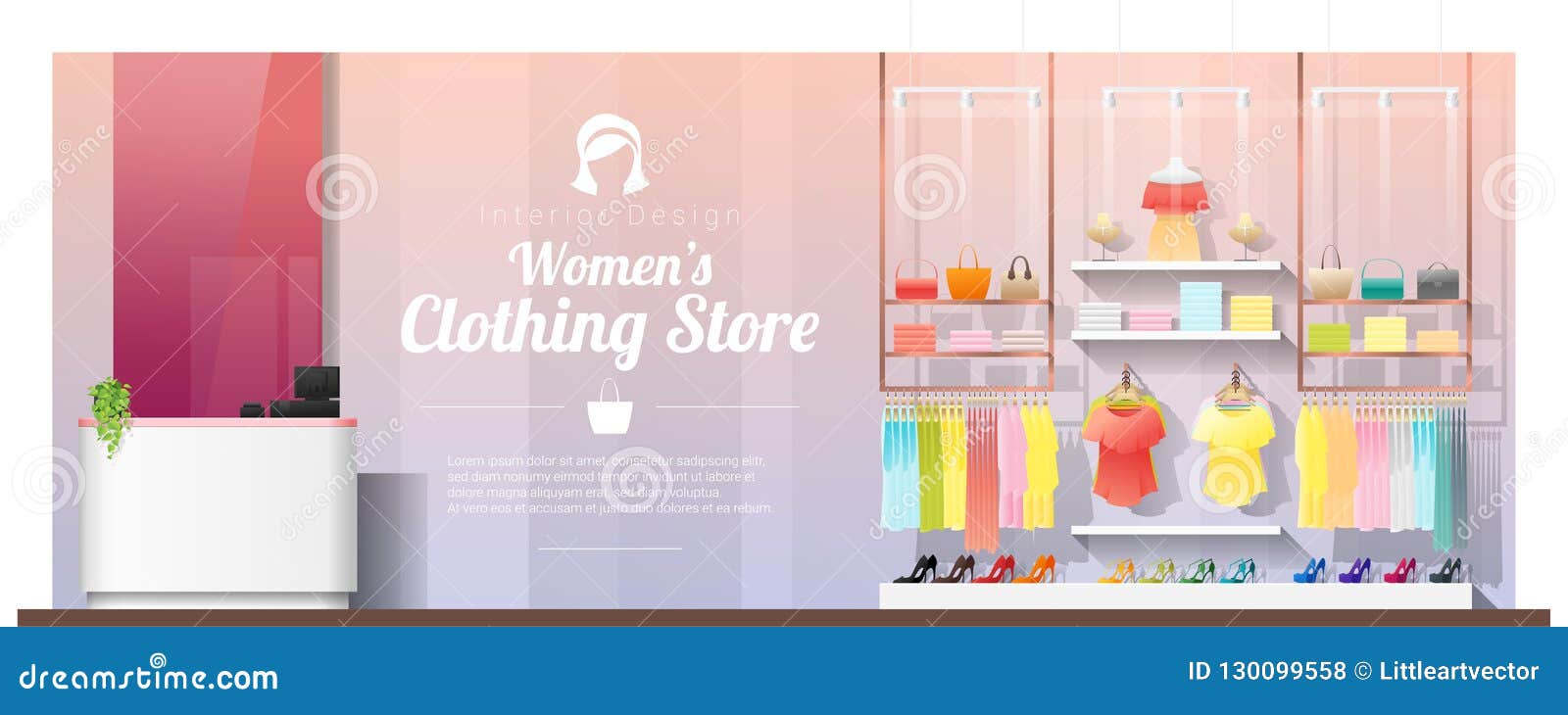 Interior Background of Modern Women Clothing Store Stock Vector