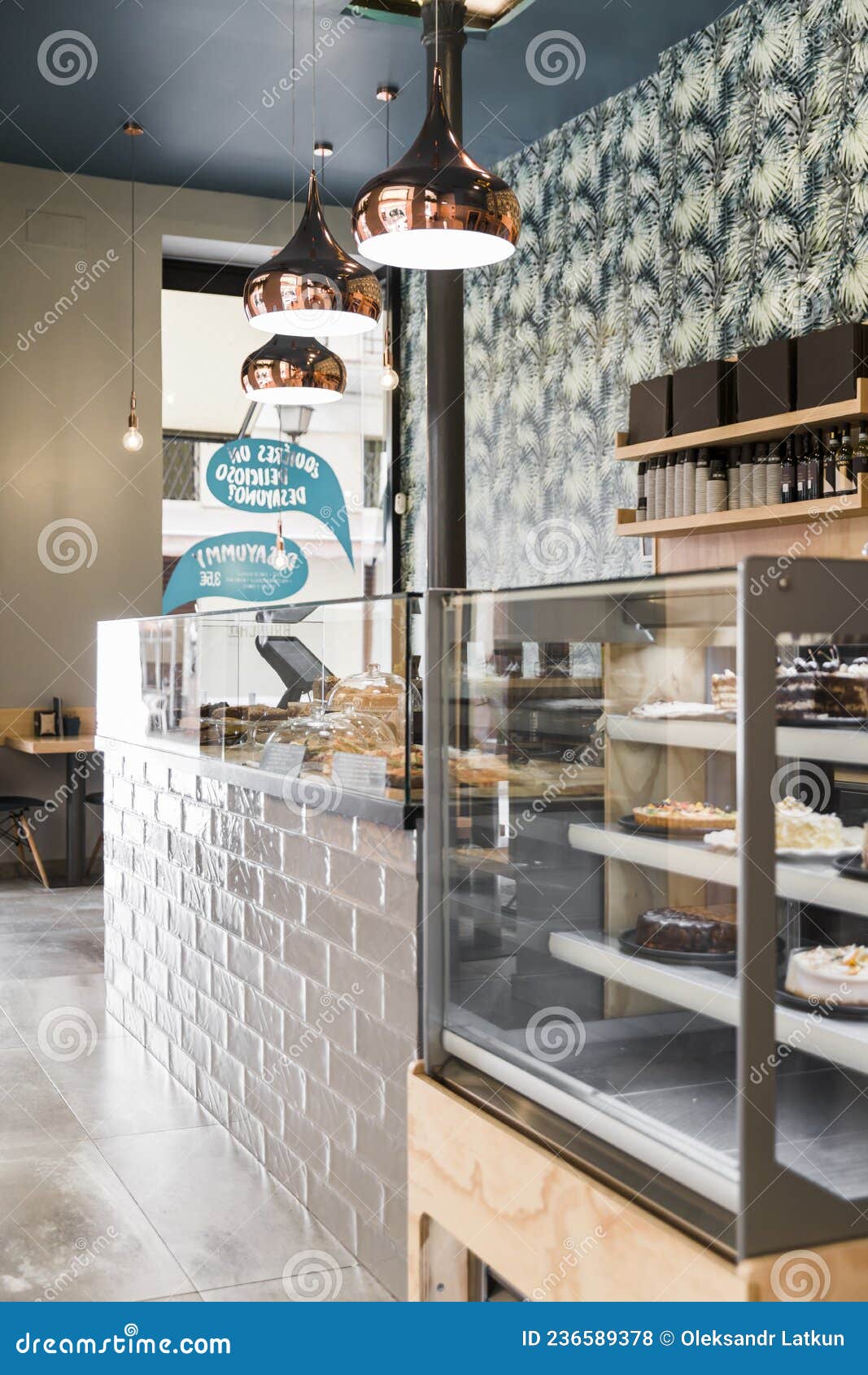 Interior Bakery with Lighting Equipments. High Quality Photo Stock