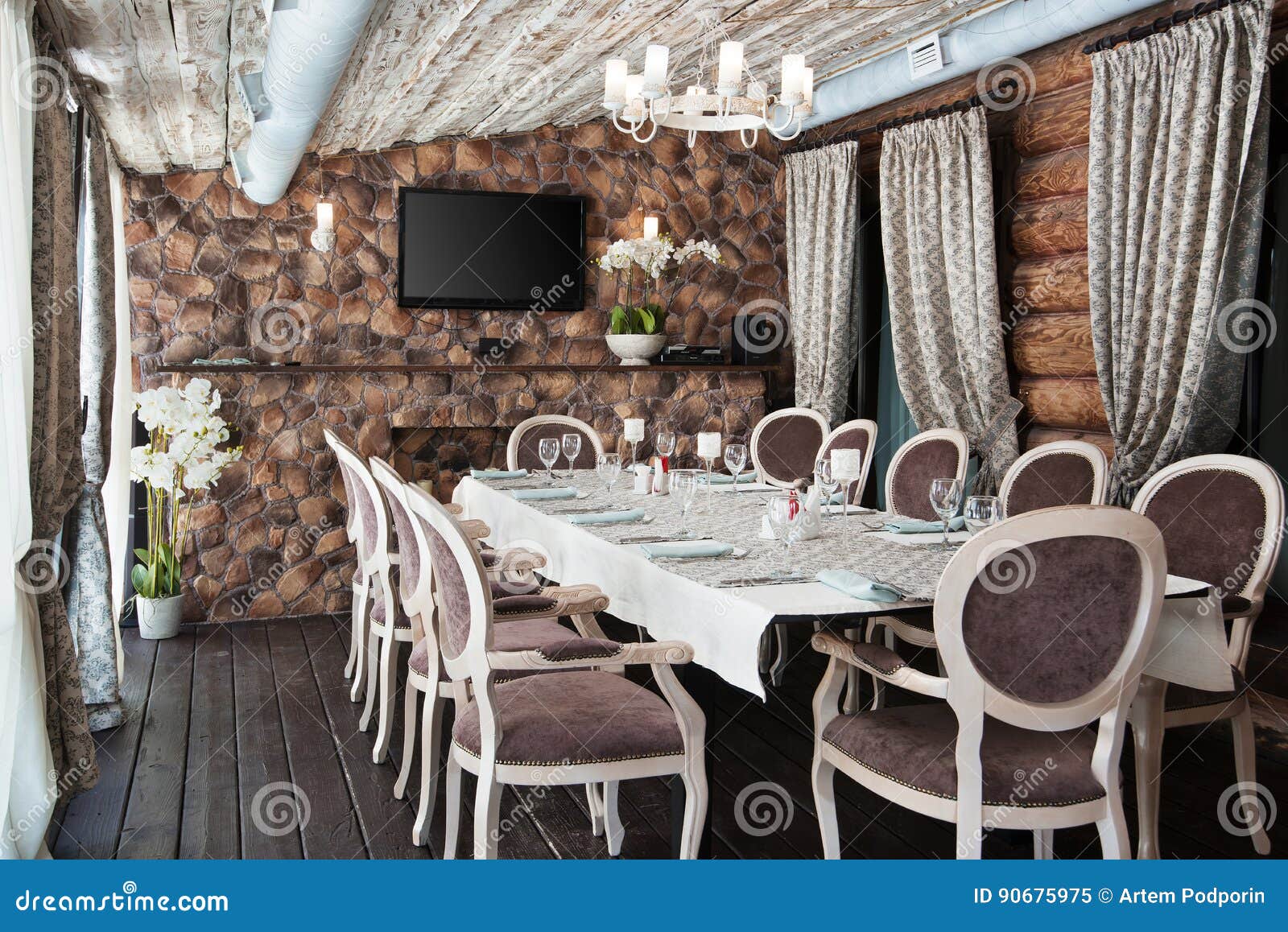 Interior Of Banquet Hall In The Restaurant Small Table With