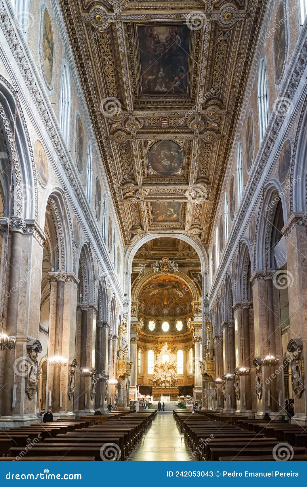 interior of the basilica of santa maria del principio in naples, italy.