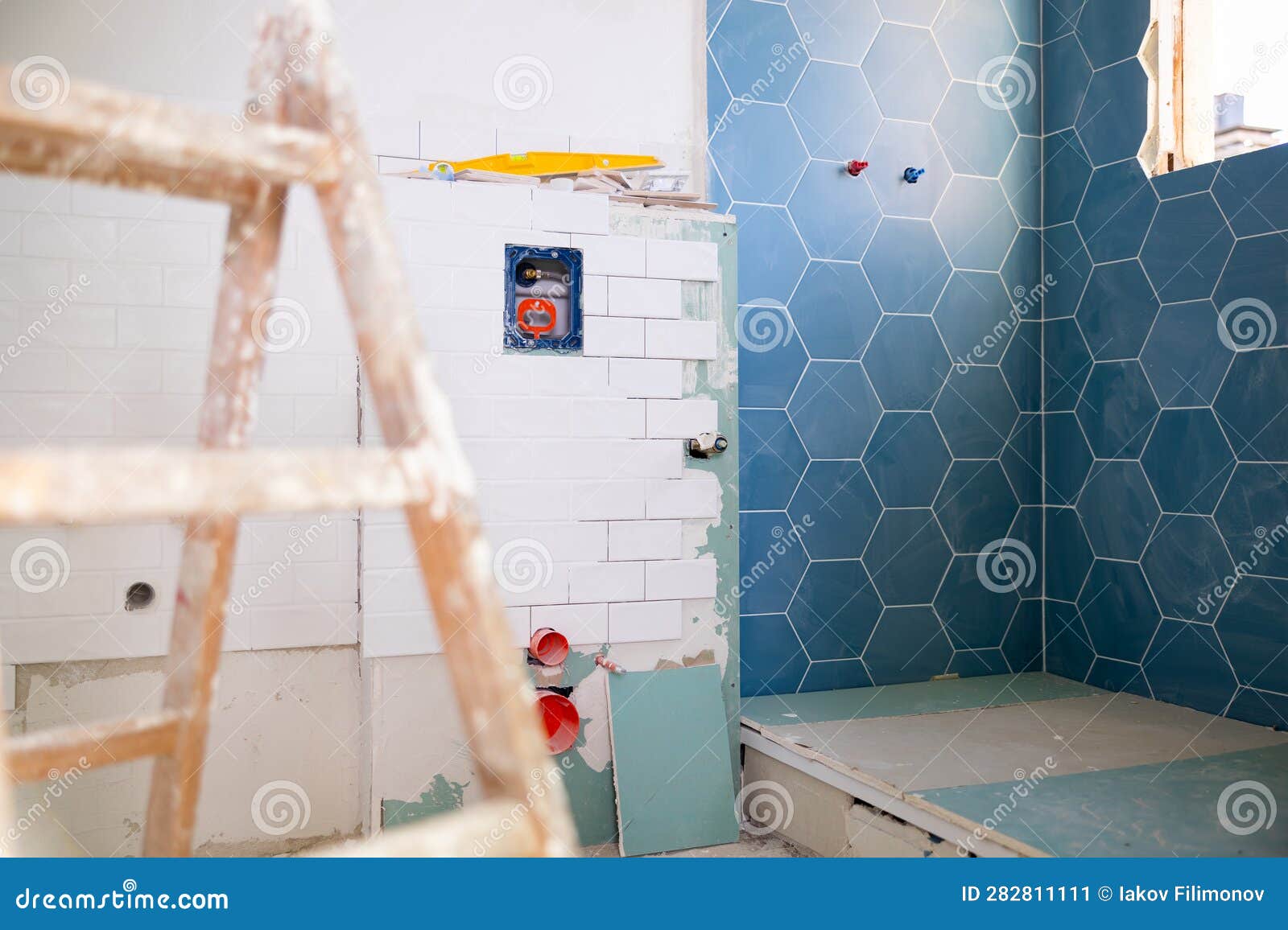 Interior of the Bathroom during Renovation Work Stock Image Image of