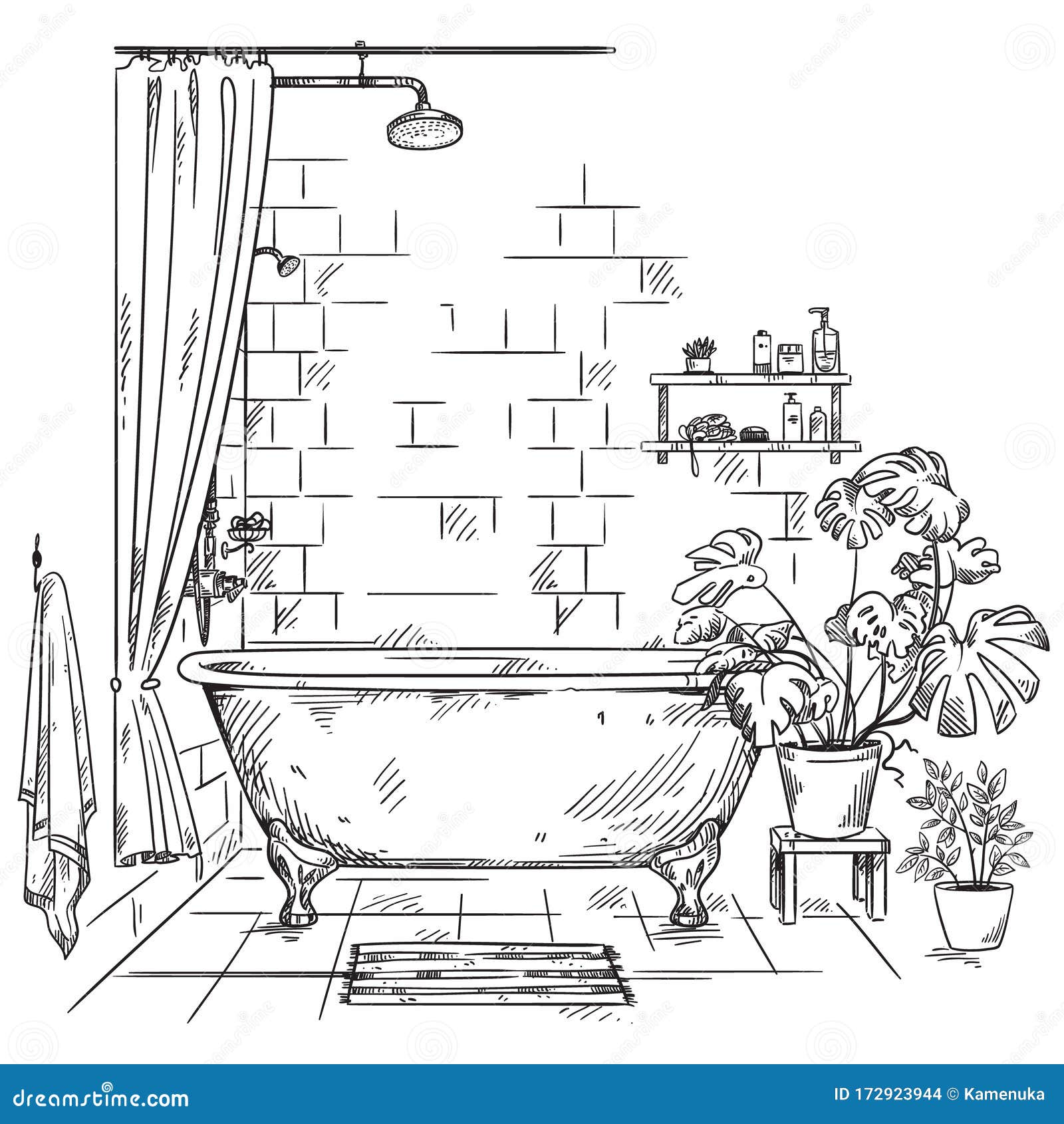 Interior Of A Bathroom Vector Sketch Stock Illustration - Download Image  Now - Bathtub, Illustration, Cut Out - iStock