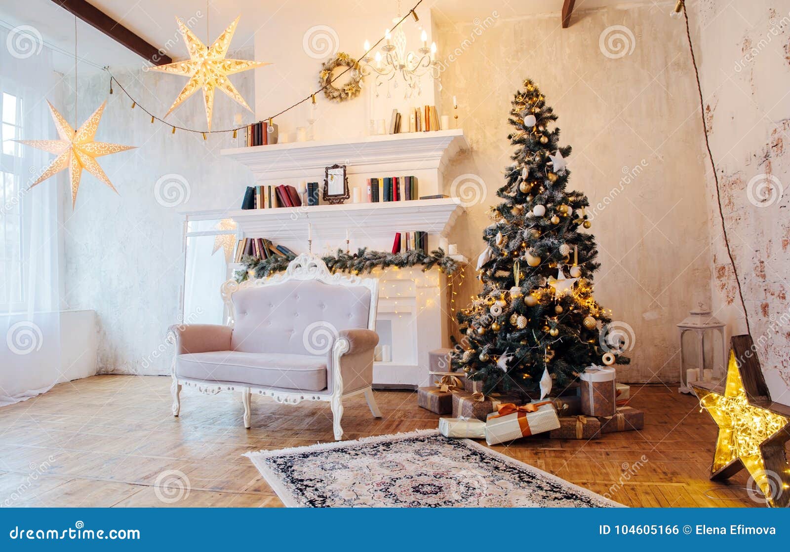 Interior of Beautiful Room with Christmas Decorations Stock Photo ...