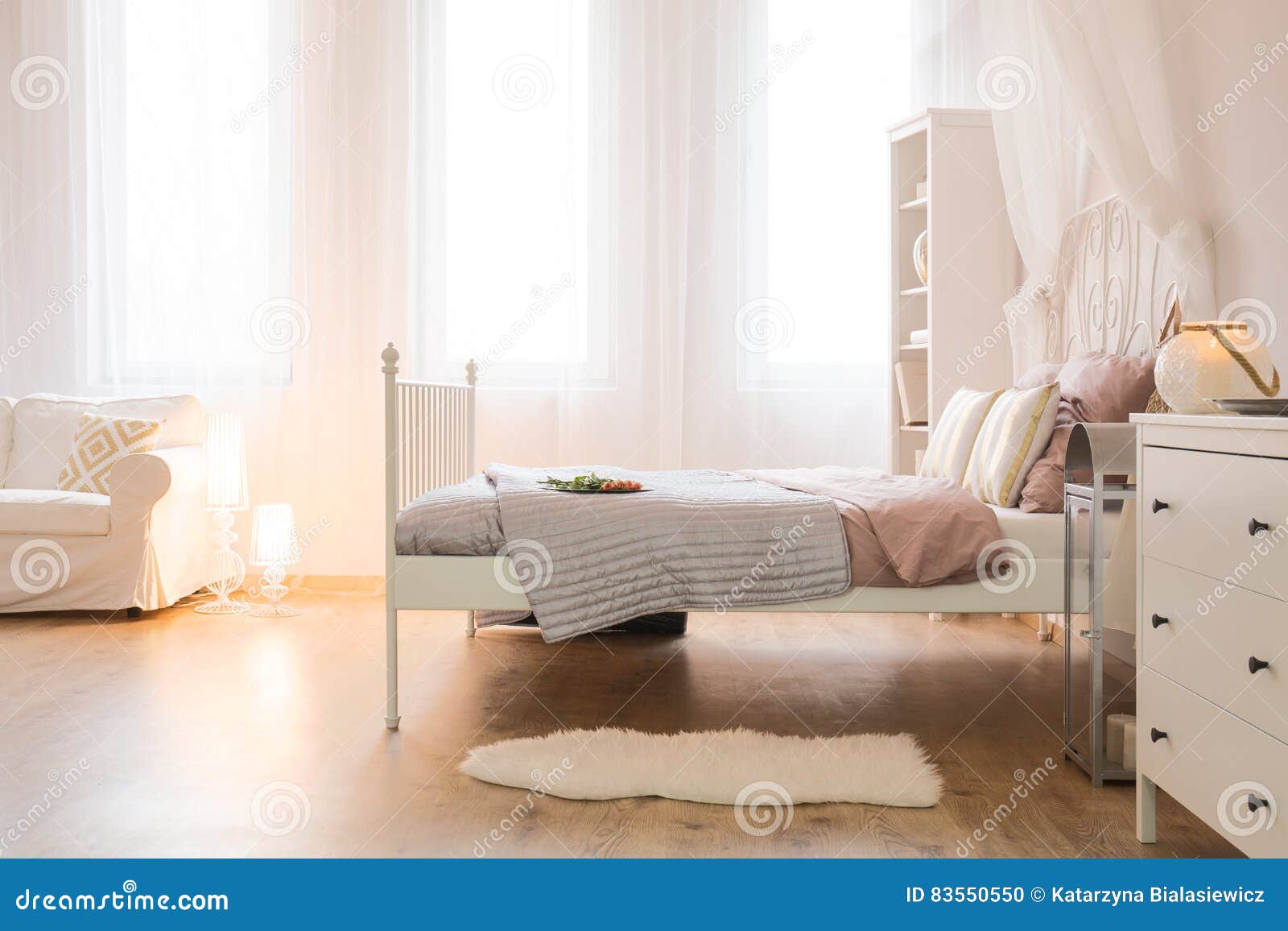 Interior with bed and sofa stock photo. Image of house 83550550