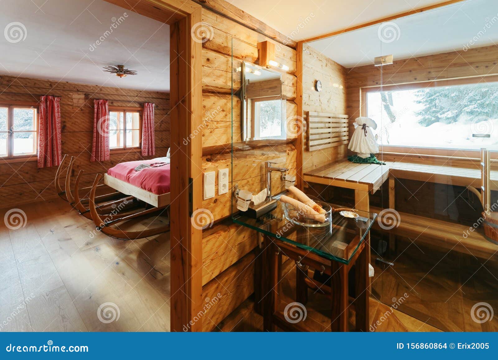 Interior Of Bedroom Modern Design Of Sauna And Bed Stock Photo Image Of Decor Minimal 156860864