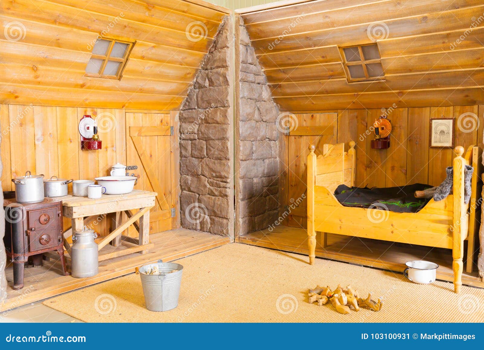Interior Of A Bedroom Of An Old Icelandic Wooden House