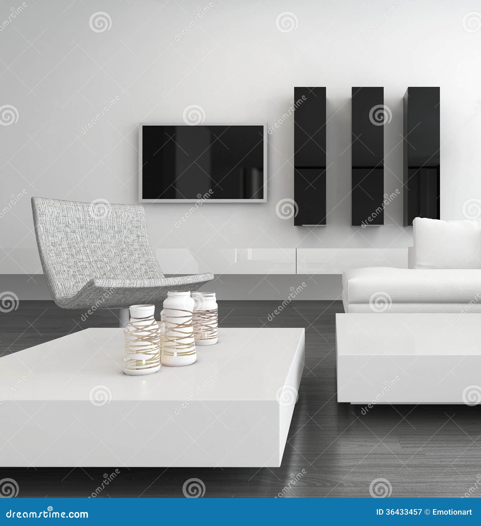 Interior Blanco De Sala De Estar Con Muebles Modernos Stock de ilustración - Ilustración de elegante, lujoso: 36433457