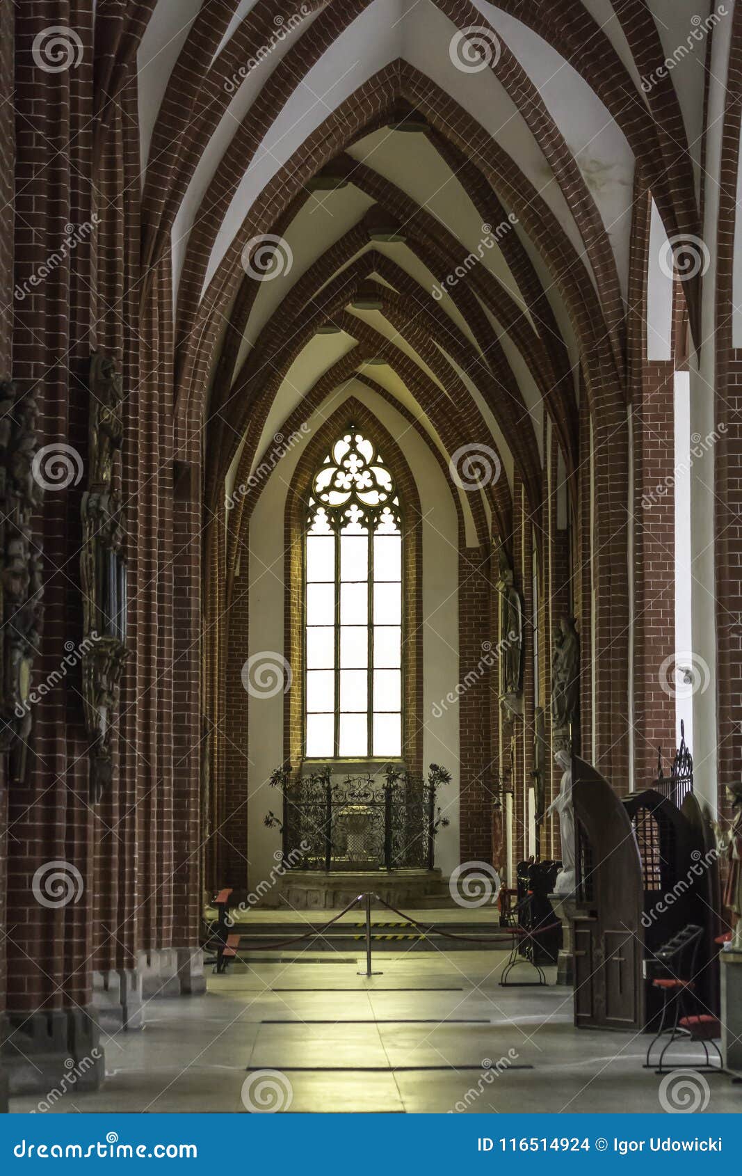 Interior Of A Brick Cathedral In The Gothic Style Stock