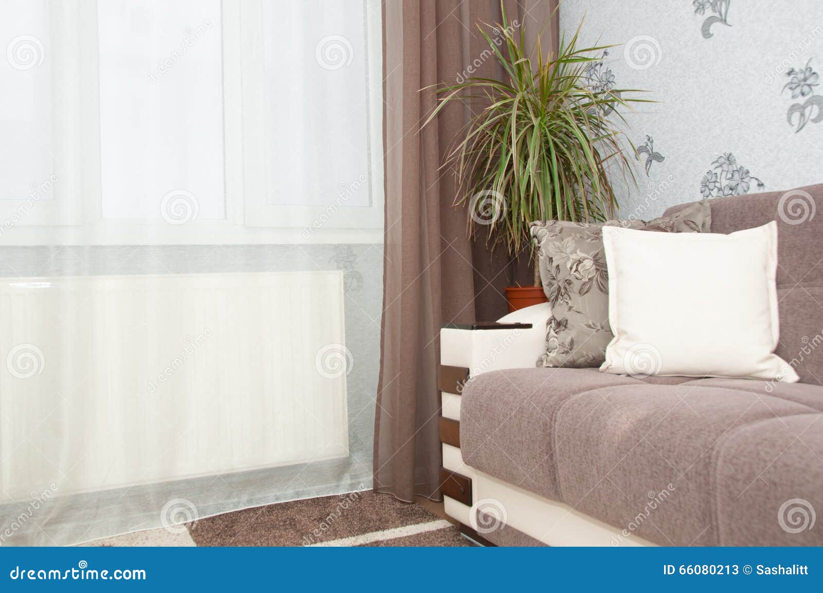 Interior with brown sofa stock image. Image of house - 66080213