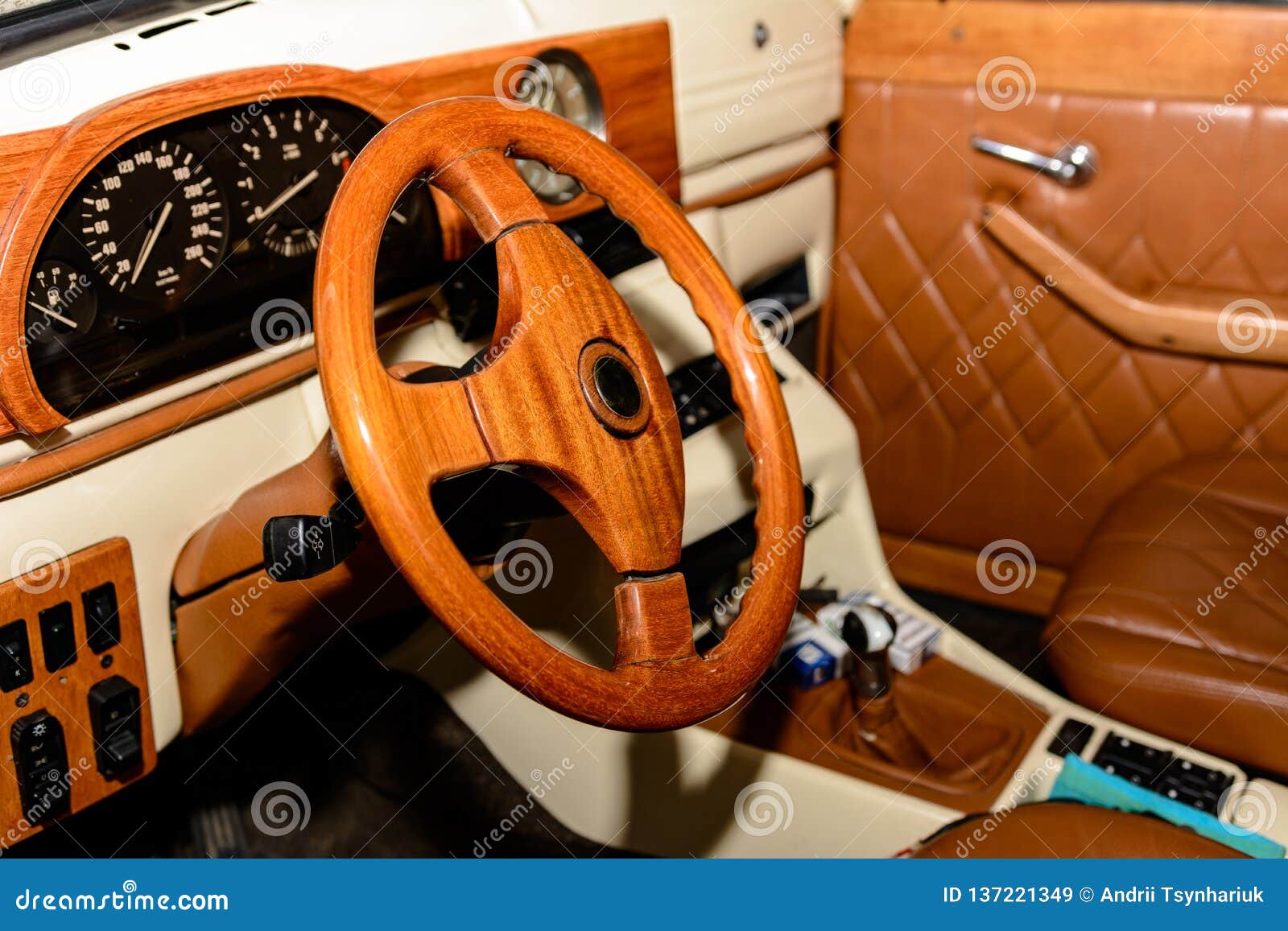 Interior Of The Car Is A Brown Color And Leather Stock Image
