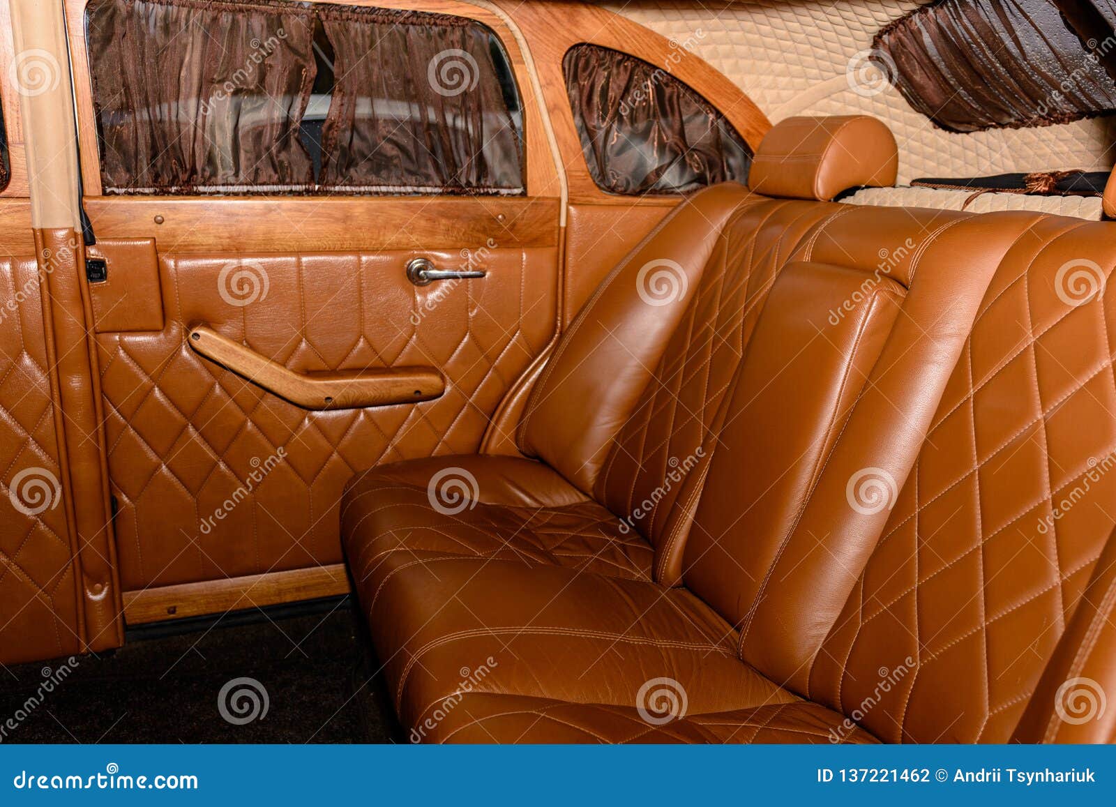 Interior Of The Car Is A Brown Color And Leather Stock Photo