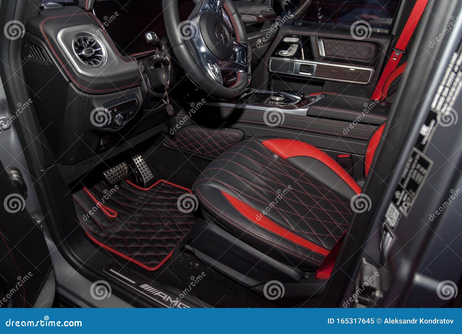 The Interior Of The Car Mercedes Benz G Class G350 With A View Of The Steering Wheel Dashboard Seats And Multimedia With Black Editorial Image Image Of Fast Industrial