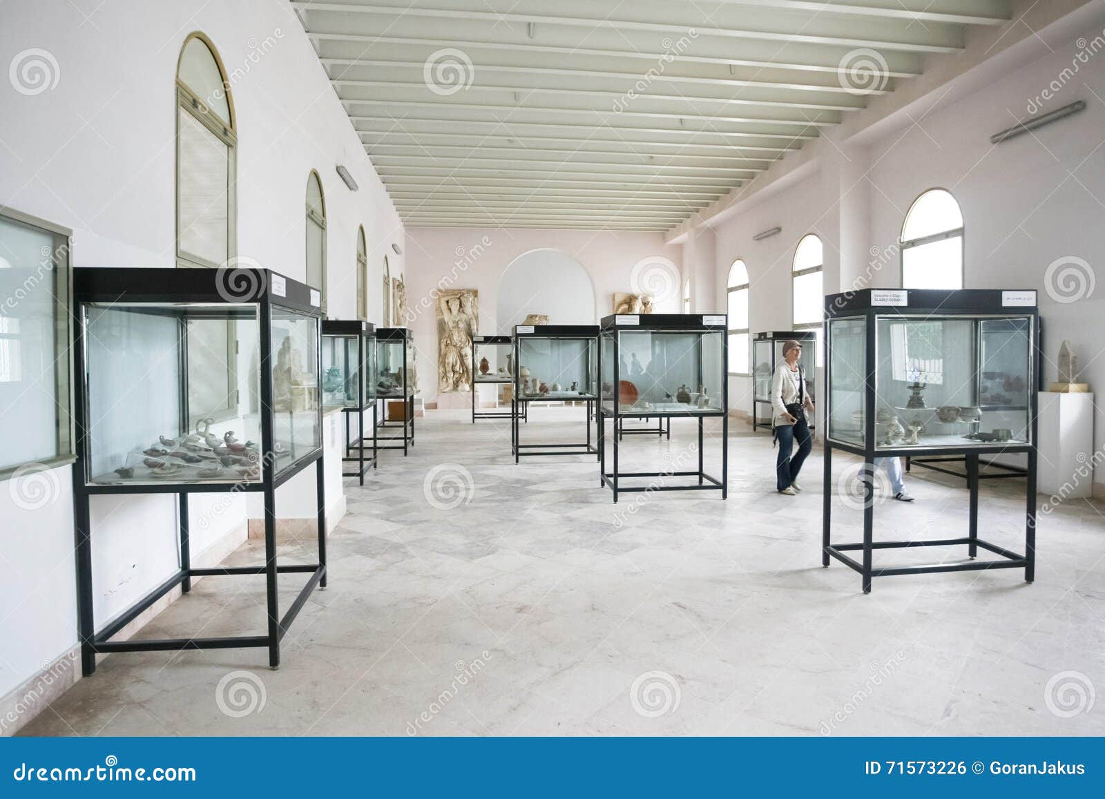 Interior of Carthage National Museum. TUNIS, TUNISIA - SEPTEMBER 14, 2012 : People visiting the Carthage National Museum in the ancient city of Carthage situated at the hill of Byrsa in Tunis, Tunisia.