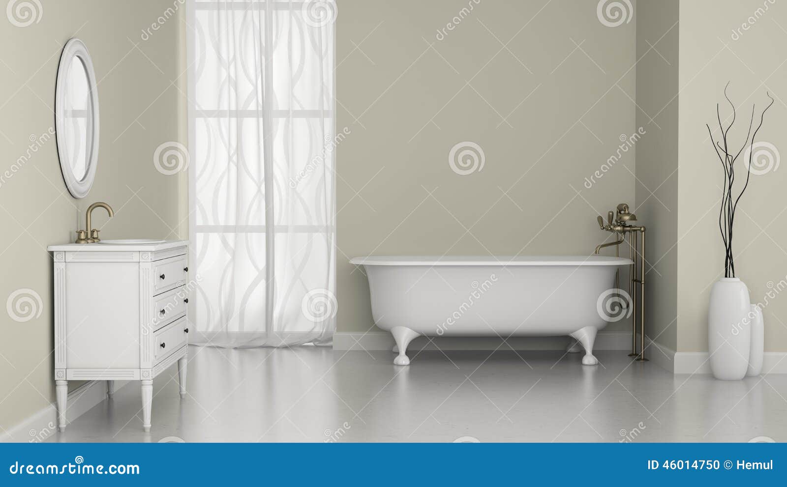 Interior of Classic Bathroom with White Walls Stock Illustration
