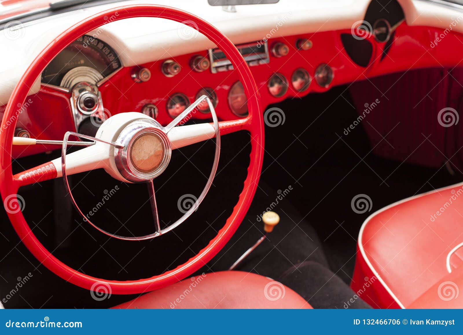 Interior Of The Classic Retro Vehicle Antique Car Stock