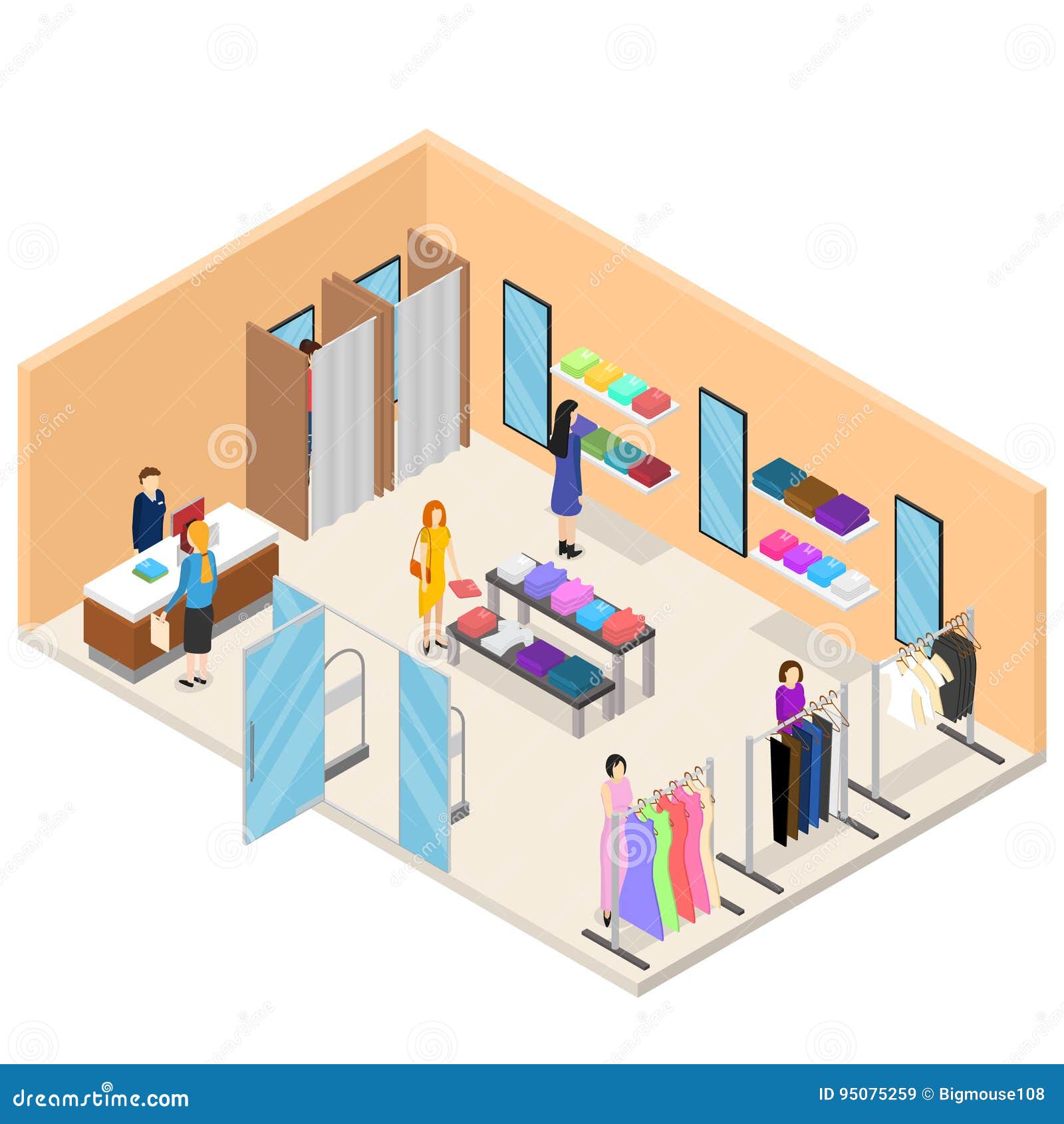Download Interior Clothing Store Isometric View. Vector Stock ...