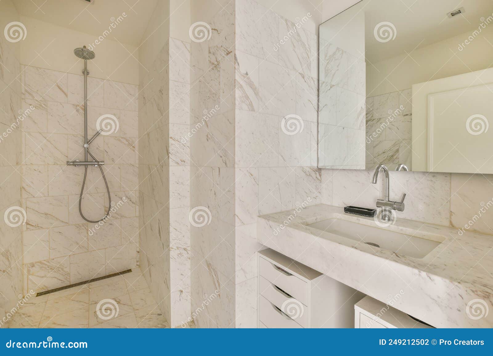 Modern Bathroom with Shower and Sink Stock Photo - Image of minimal ...