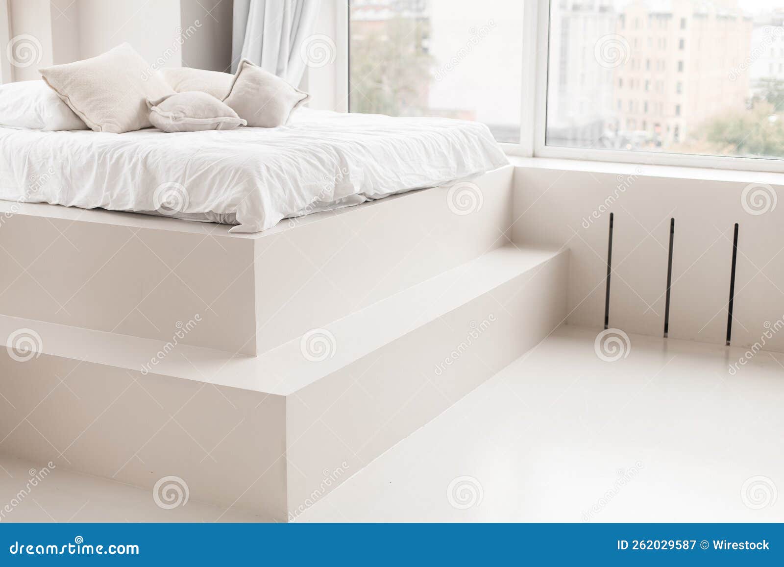 Interior of a Cozy Light Bedroom with Large Windows Stock Image Image