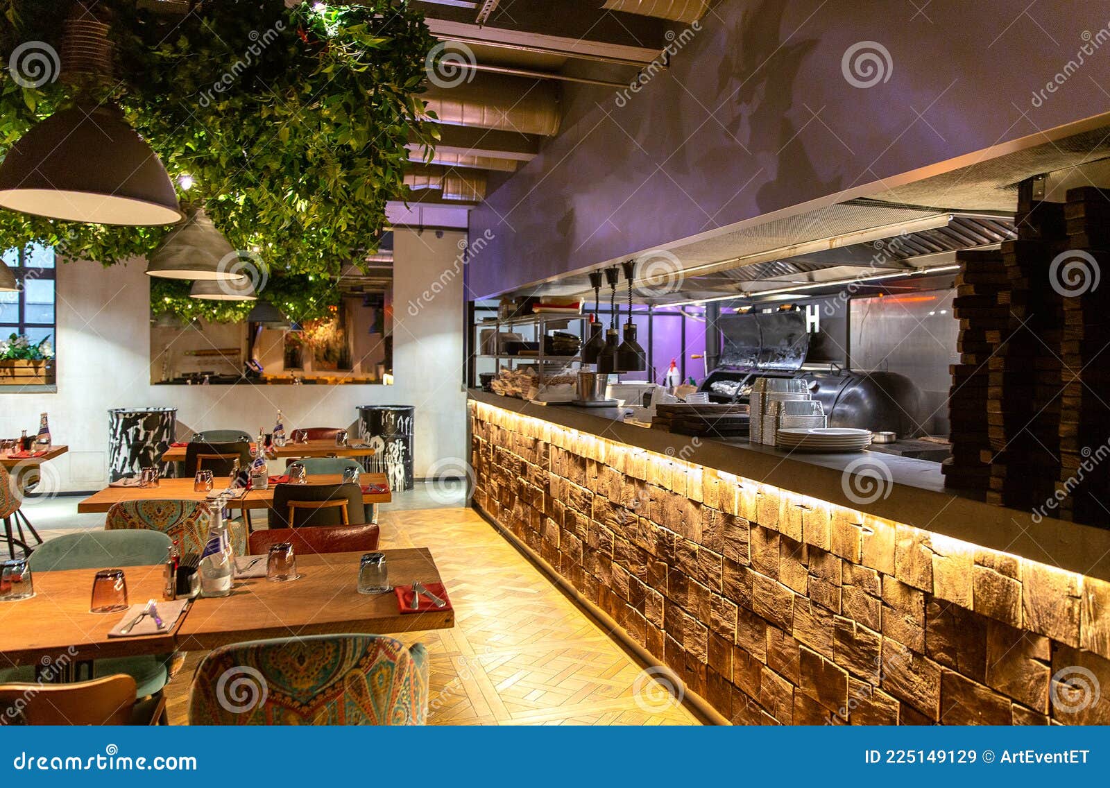 Interior of Cozy Restaurant in the Modern Style with Open Kitchen ...