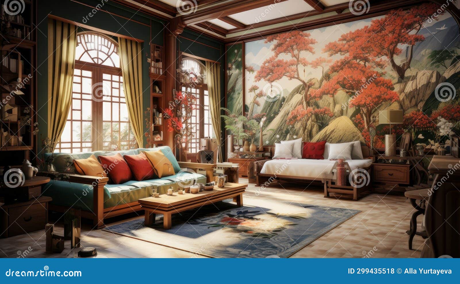 Interior of a Cozy Room in Chinese Style Stock Photo Image of
