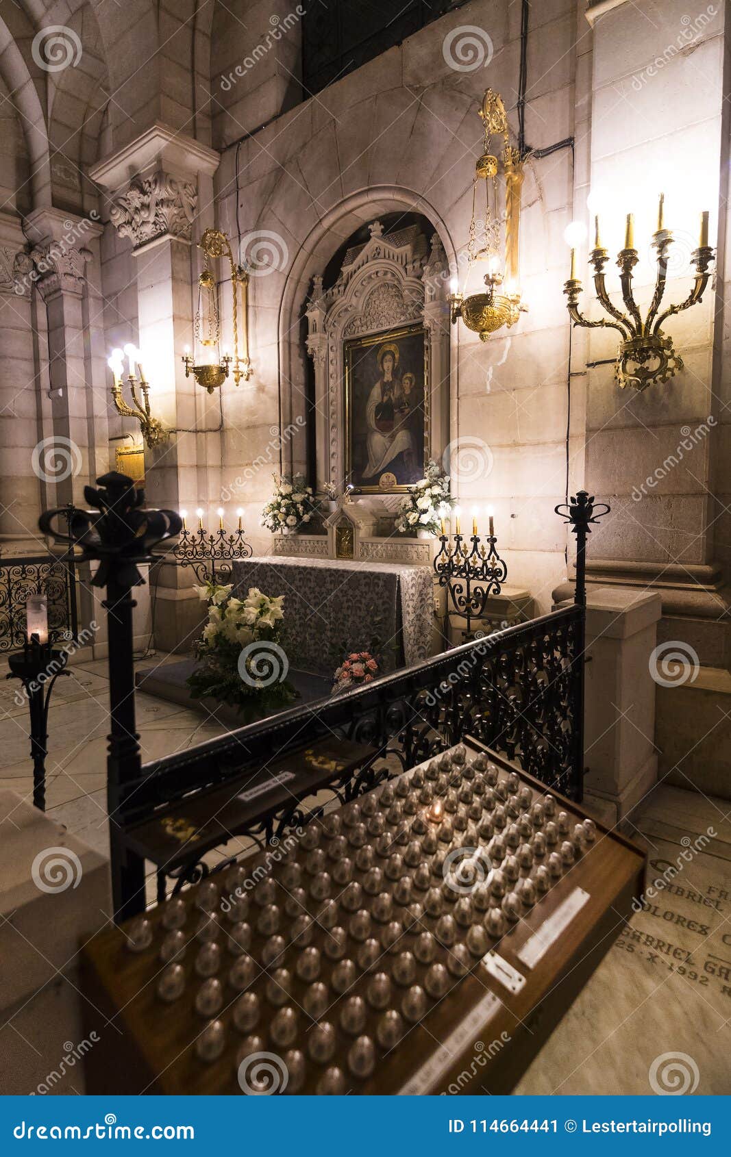 Interior Of The Crypt Almudena Cathedral In The Gothic Style