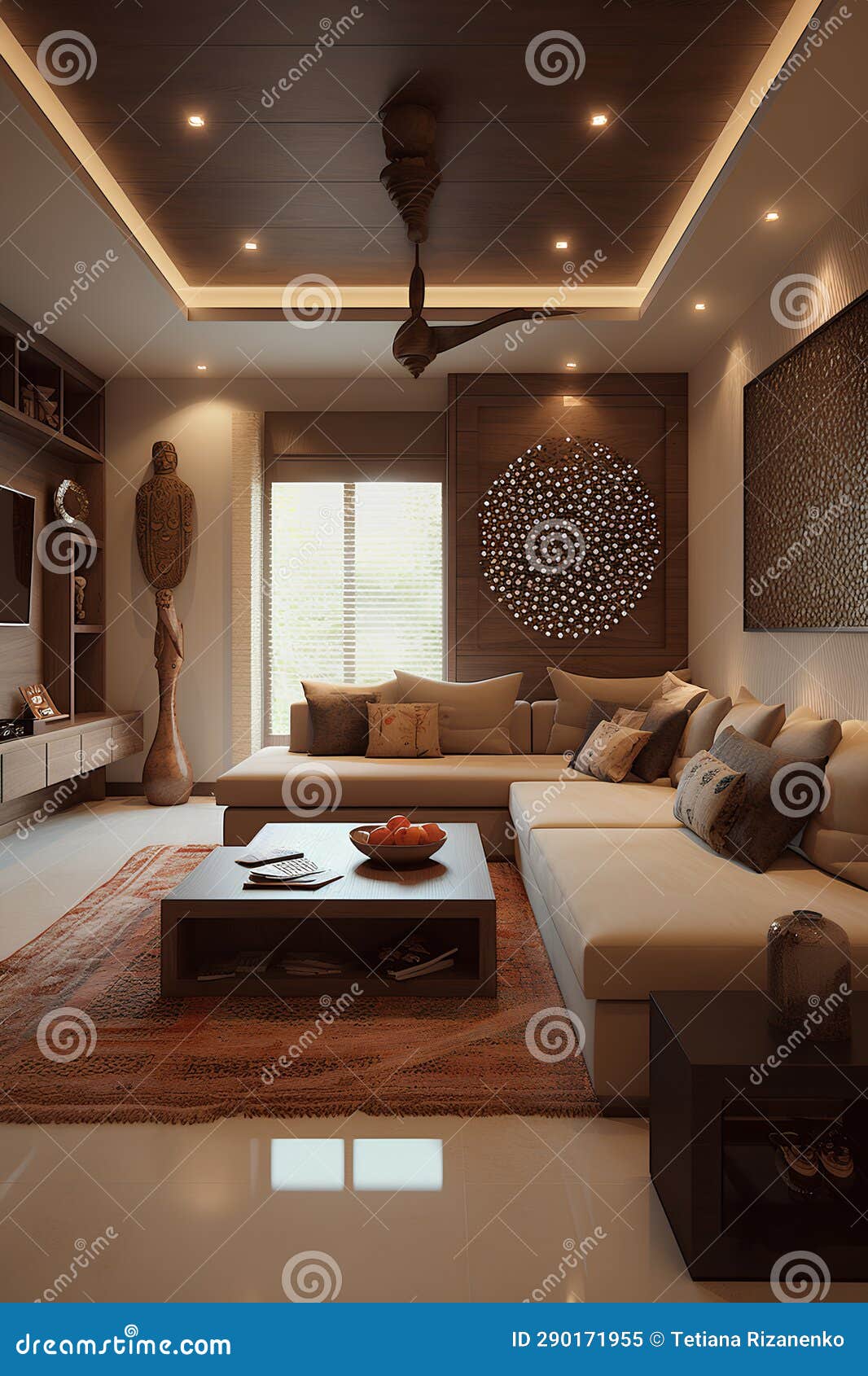 Interior De Estilo Indio En Sala De Estar En Casa Moderna Stock de