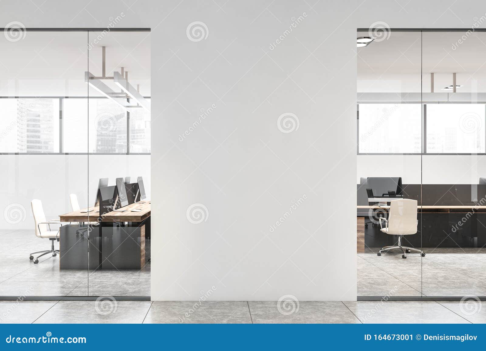 Interior De Oficina Blanca Con Pared Falsa Stock de ilustración -  Ilustración de concreto, finanzas: 164673001