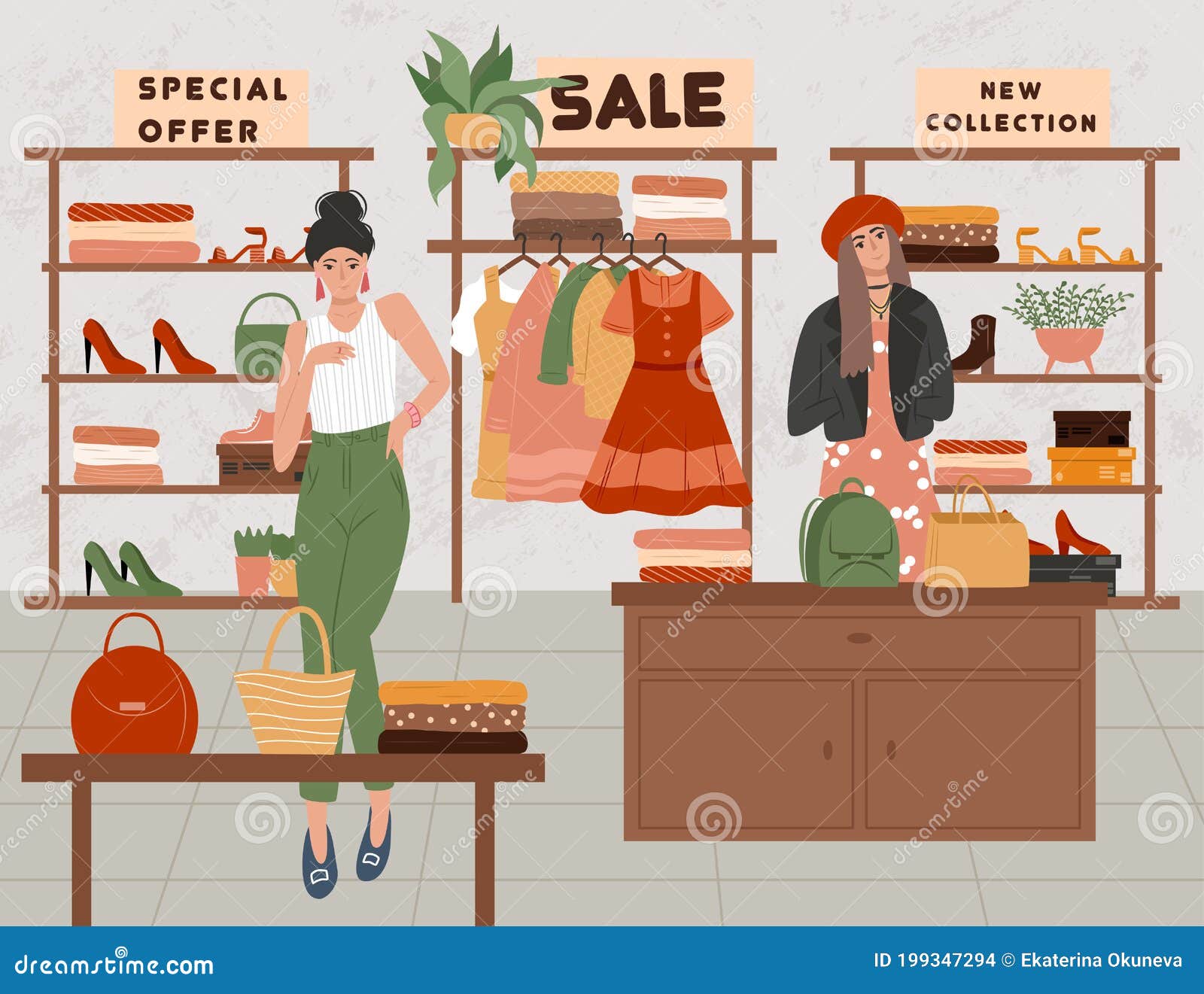 Mezclado talento provocar Interior De Tienda De Moda Con Personajes Femeninos Vectorial Ilustración  De Dibujos Animados Planos Mujer De Compras En Tienda D Ilustración del  Vector - Ilustración de elegancia, belleza: 199347294