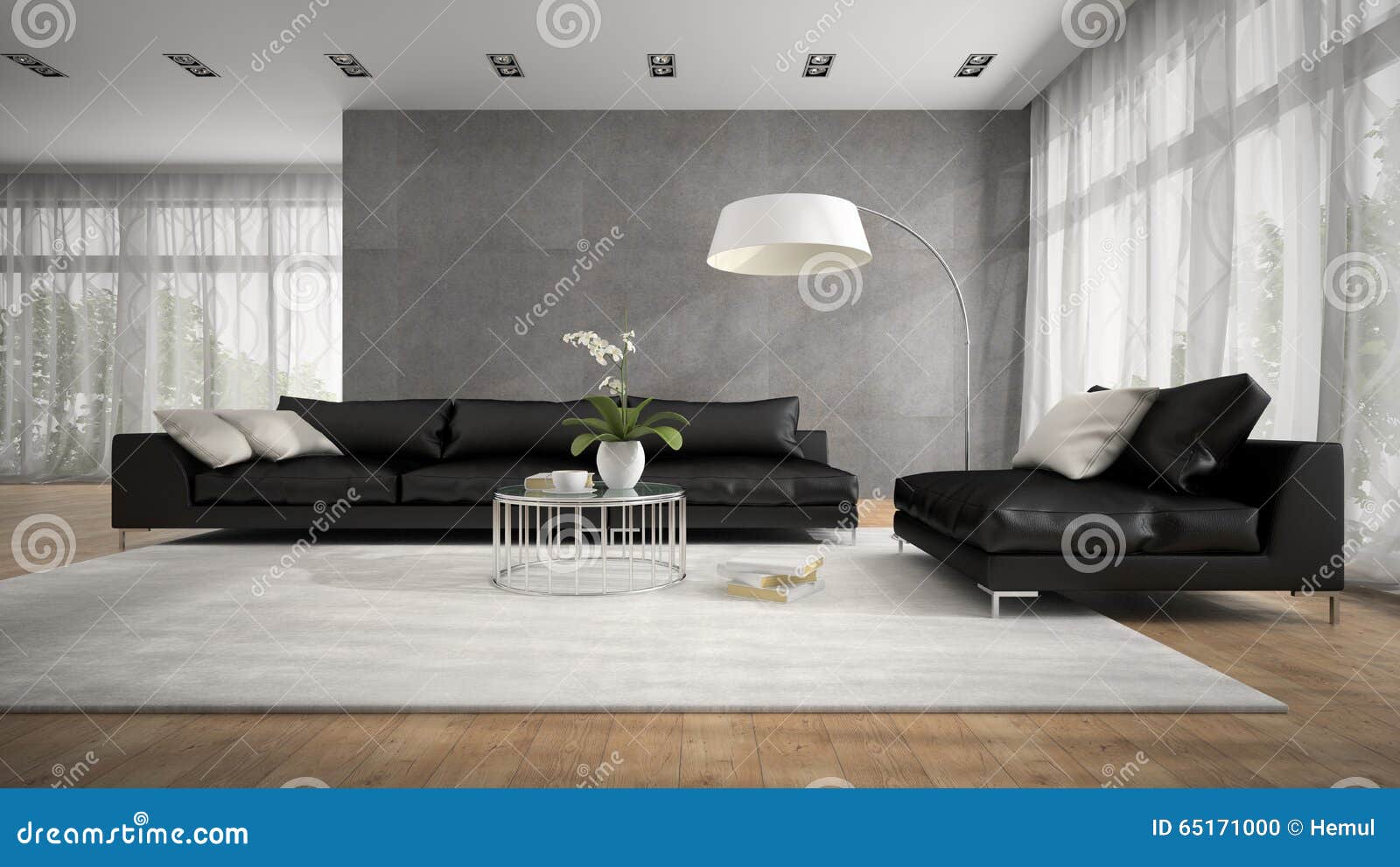 Interior Del Sitio Moderno Con La Representación Del Sofá Negro 3D Foto de  archivo - Imagen de mobiliarios, entarimado: 65171000