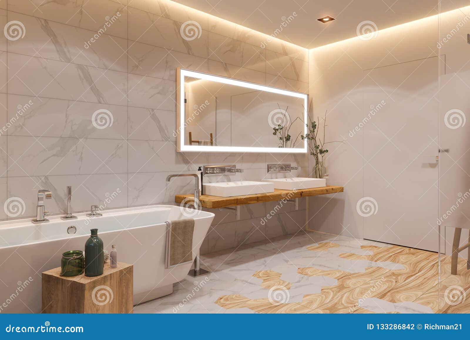 Interior Design Of A Bathroom 3d Illustration In A