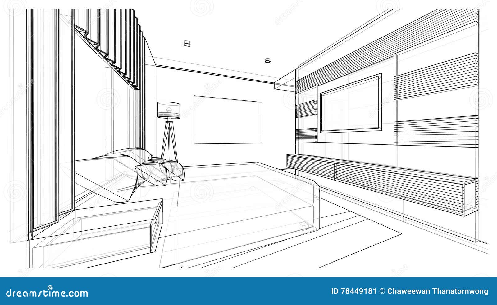 Sketch Interior Perspective Bedroom Black and White Interior Design Stock  Illustration  Illustration of space pencil 77111347