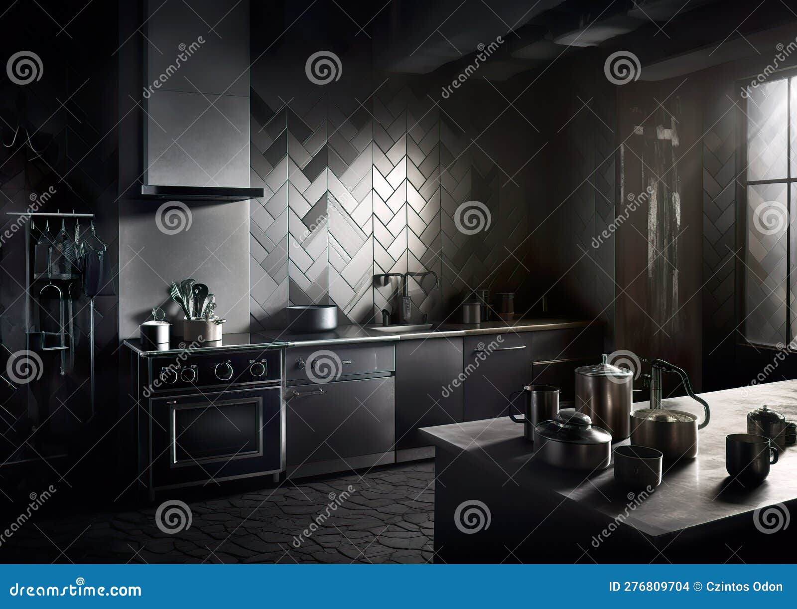 Interior Design of a Clean Modern Kitchen with All Necessary Equipment