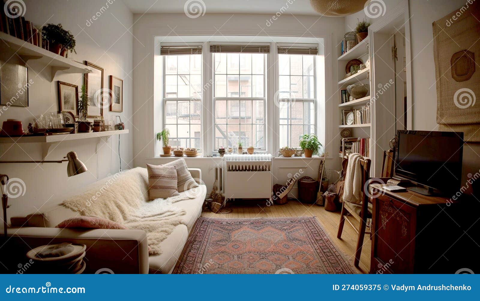 Interior Design of Cozy Retro Living Room. Created with Generative Ai