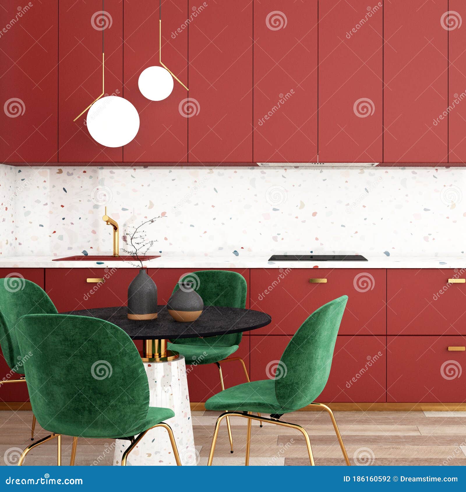 Interior Design for Dining and Kitchen Area Stock Illustration