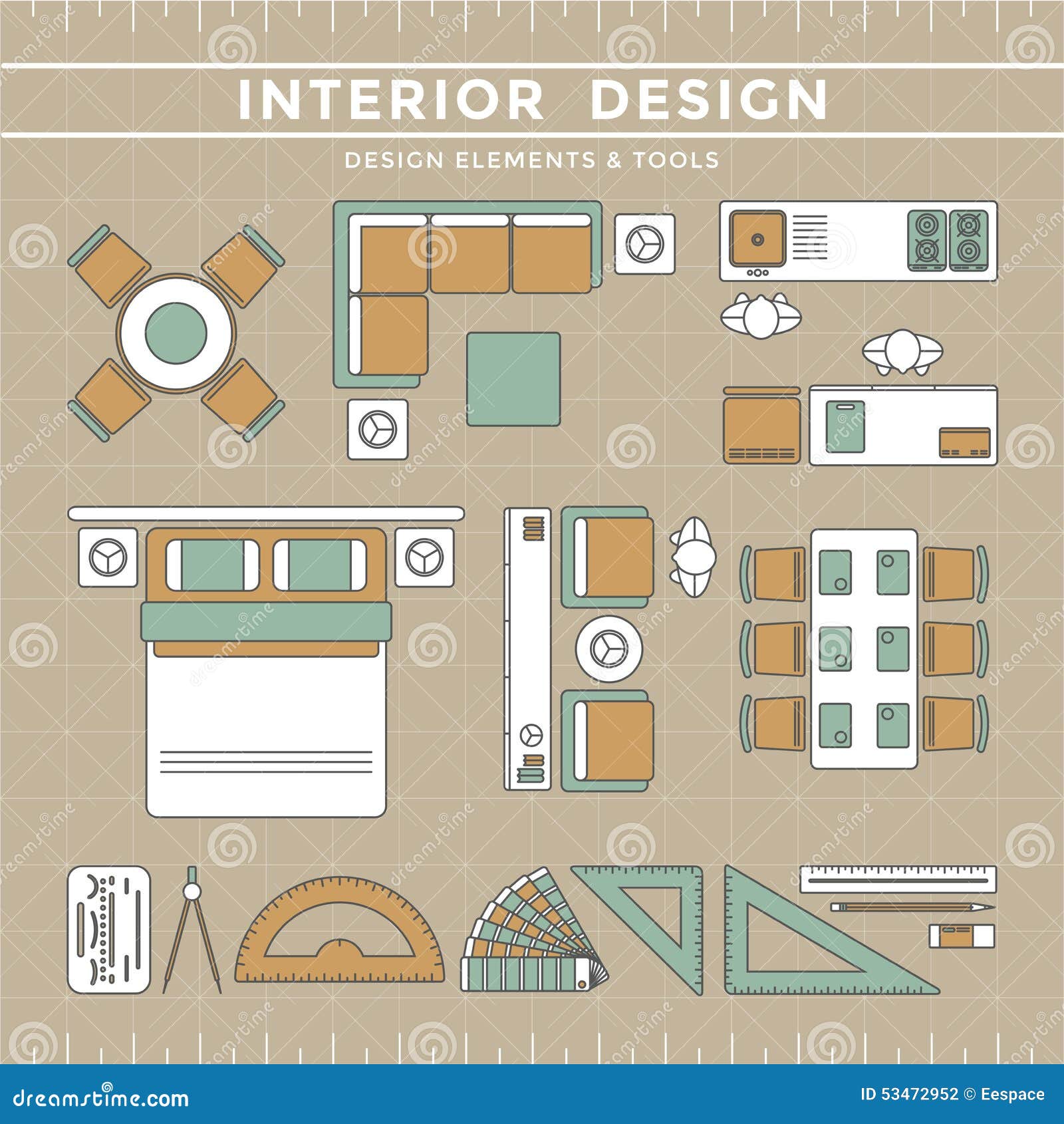 Interior Design Layout Tools Stock Vector Illustration