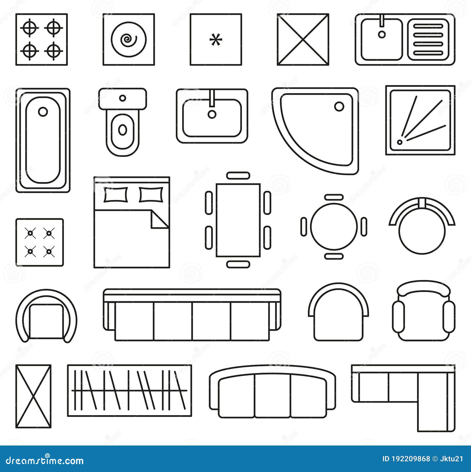 Vector Set Of Outline Isolated Interior Design Floor Plan