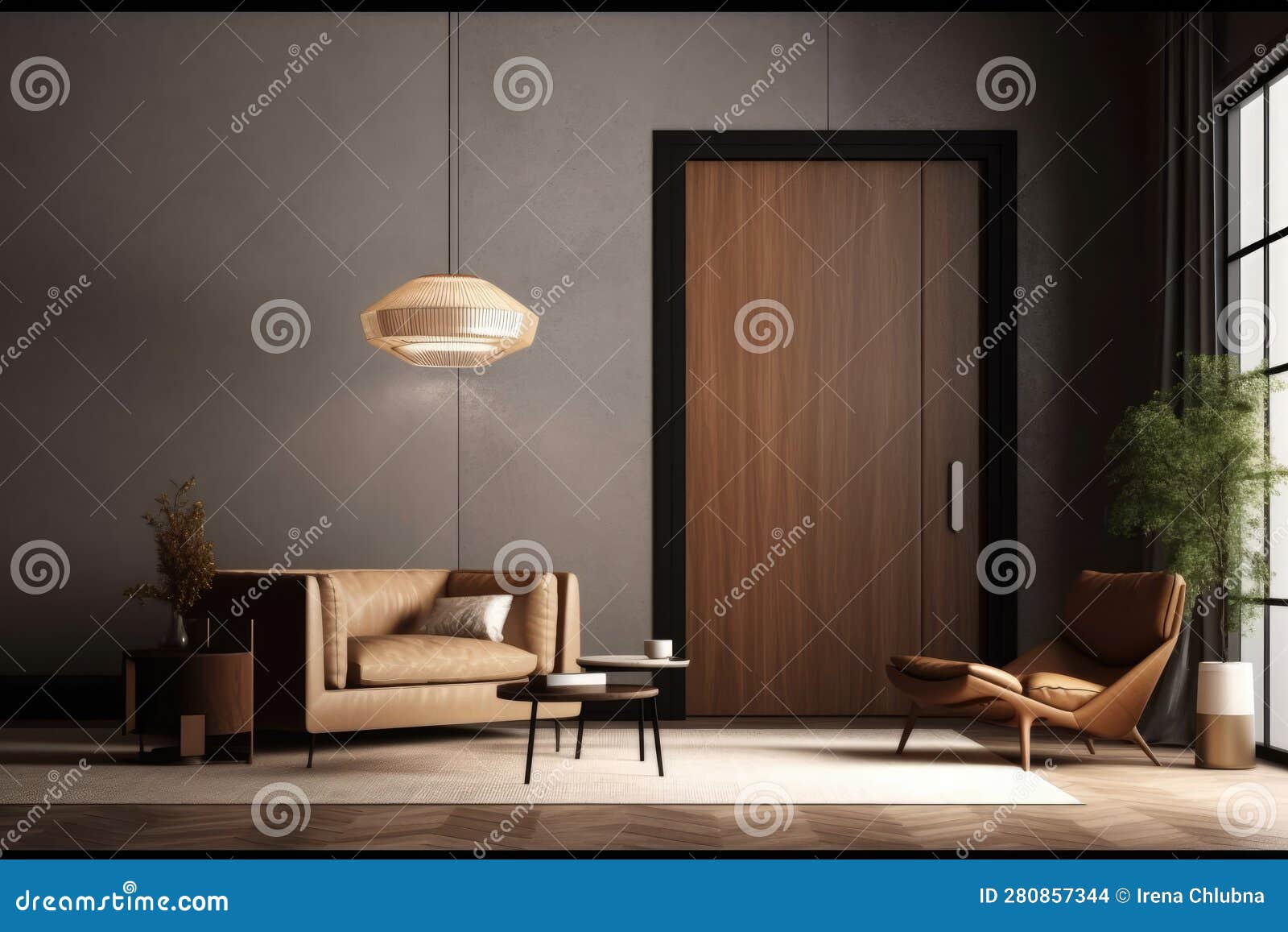 Interior Design of Living Room with Doors, Modern Home. Generative AI