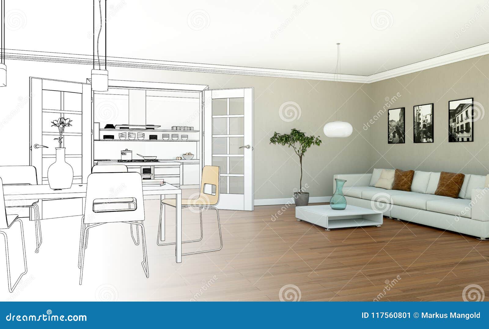Interior Design Living Room Drawing Gradation Into