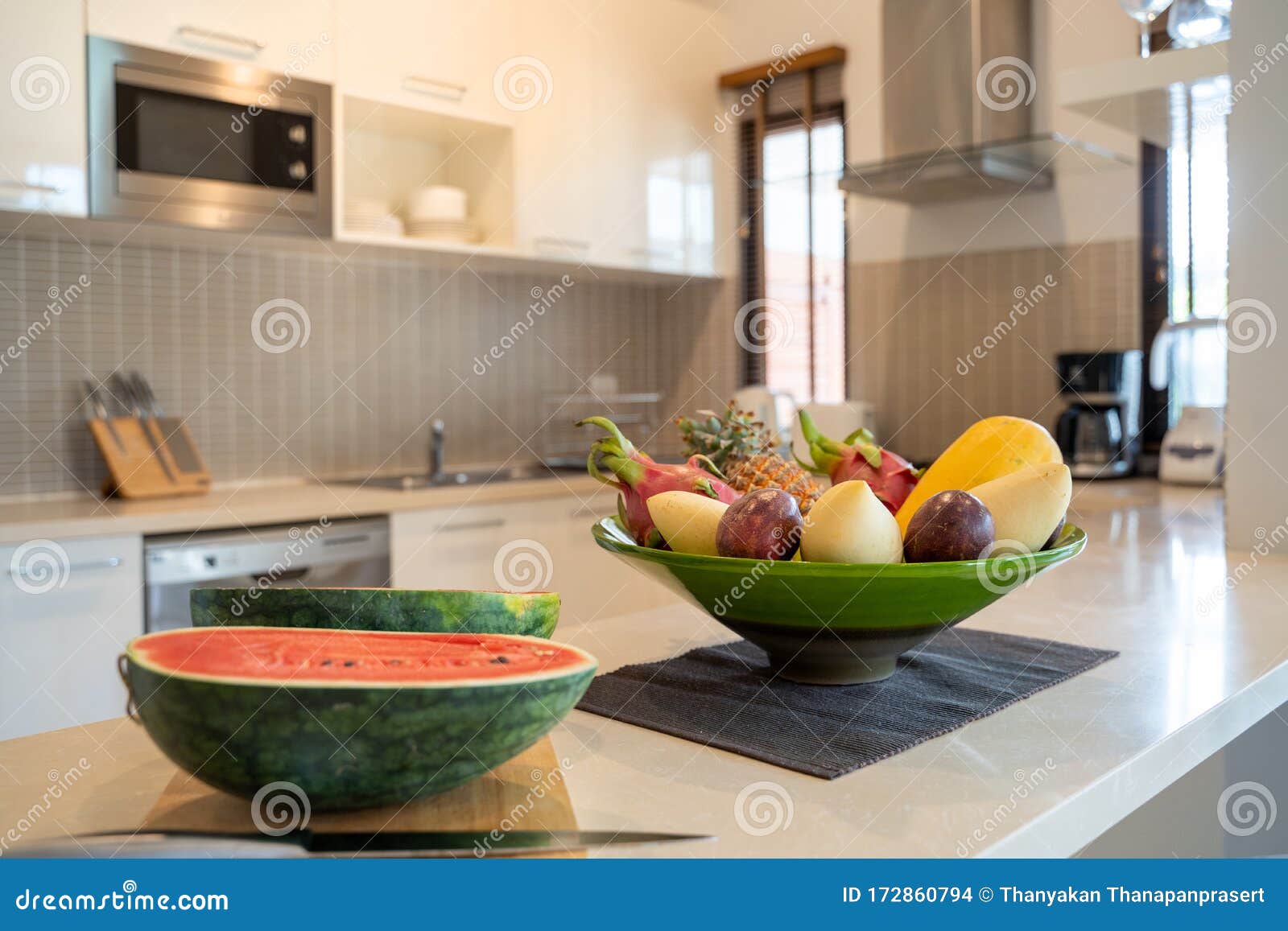 Interior Design in Living Room with Table and Desk Stock Photo Image