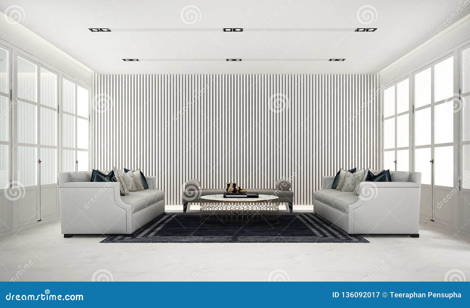 The Interior Design Concept Of Minimal White Living Room And