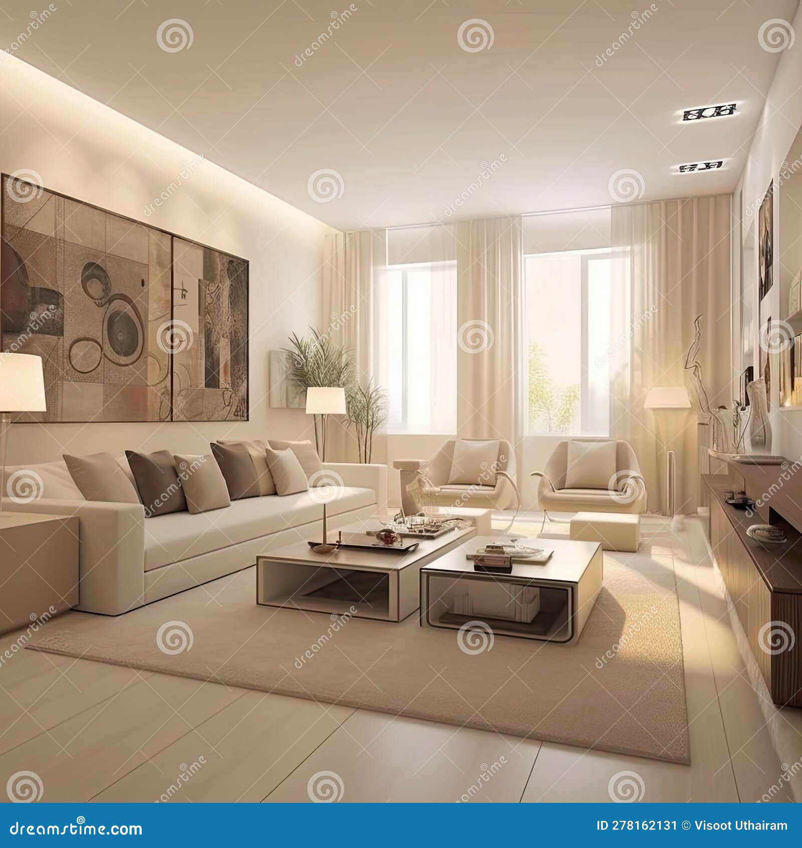 Interior Design Living Room View of Modern, Soft Tones, Modern Furniture  Modern Interior Design,AI Generated Stock Illustration - Illustration of  panoramic, wide: 278162131