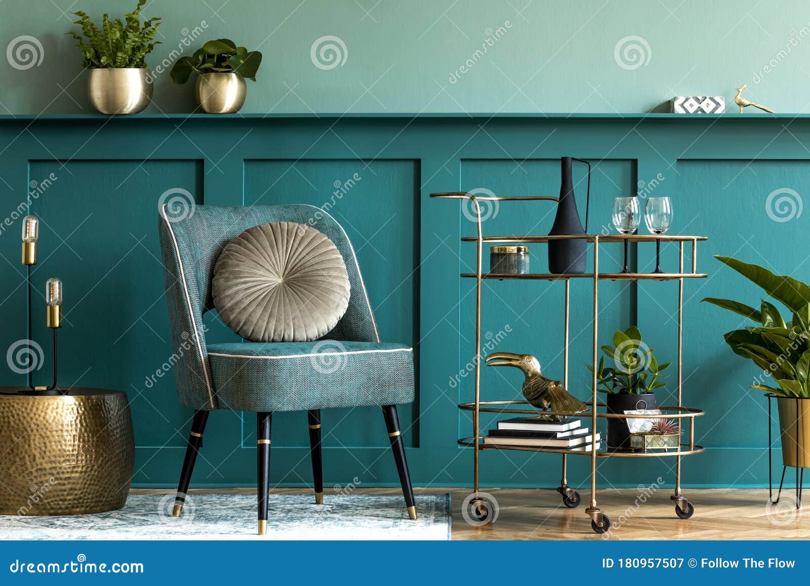 cyan gold living room