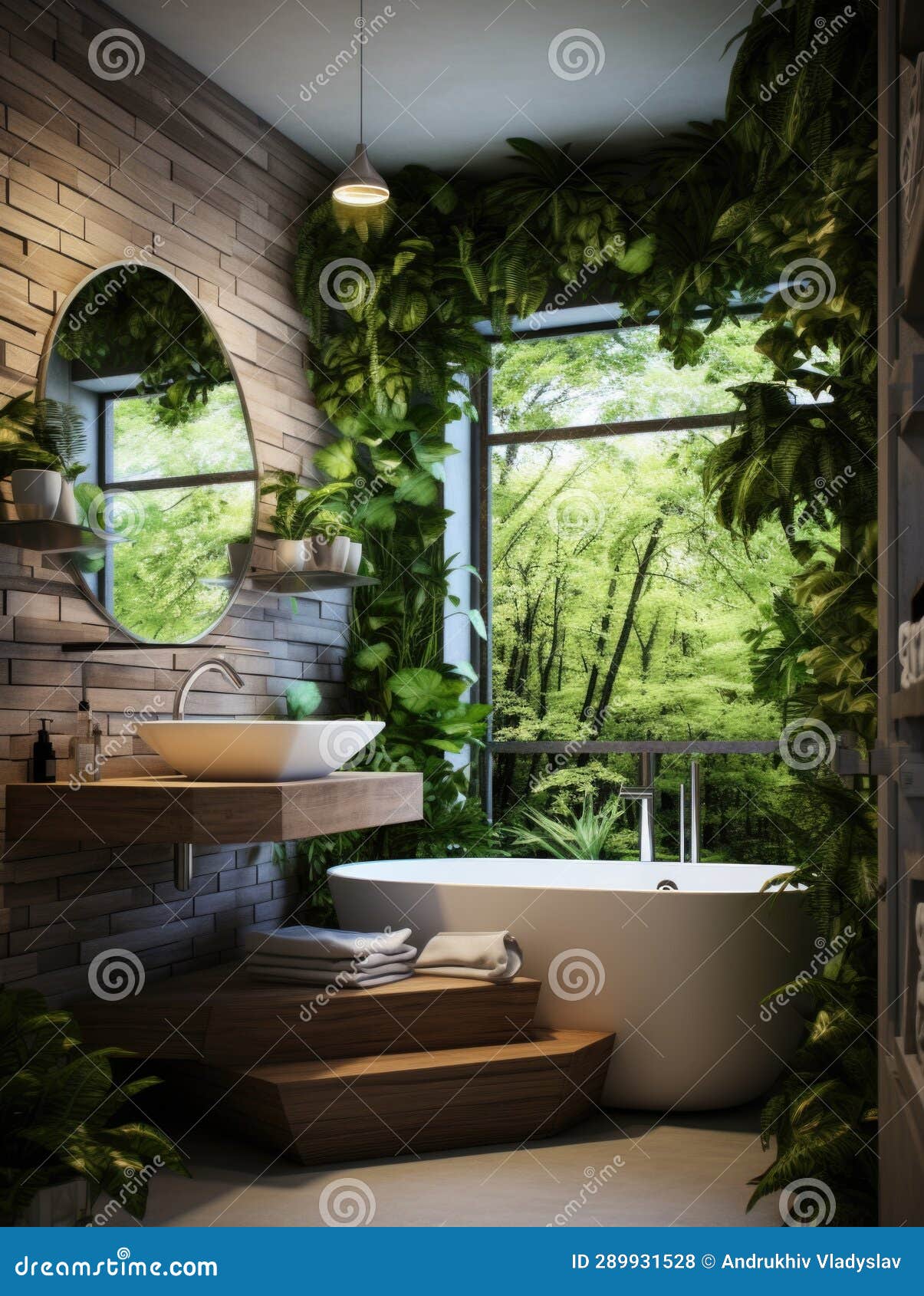 Interior Design of Modern Bathroom with Greenery Stock Illustration
