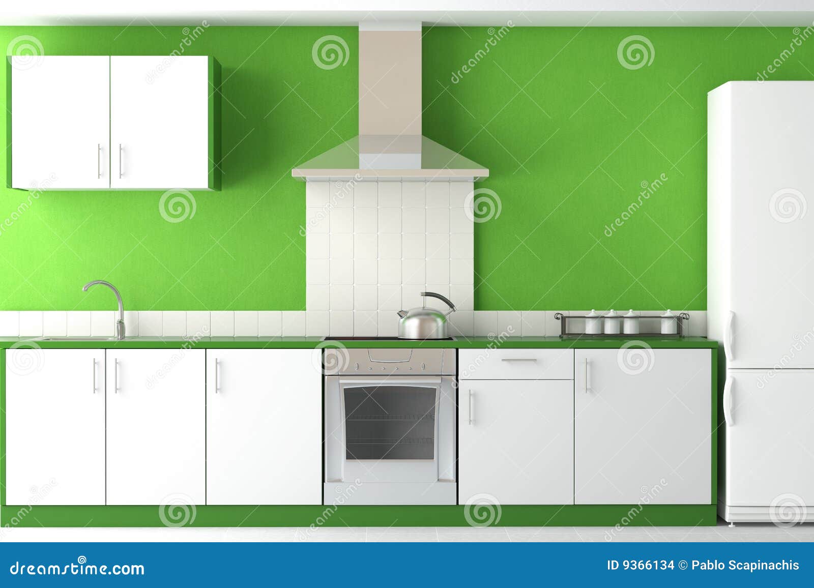 Interior Design Of Modern Green Kitchen Stock Illustration Image