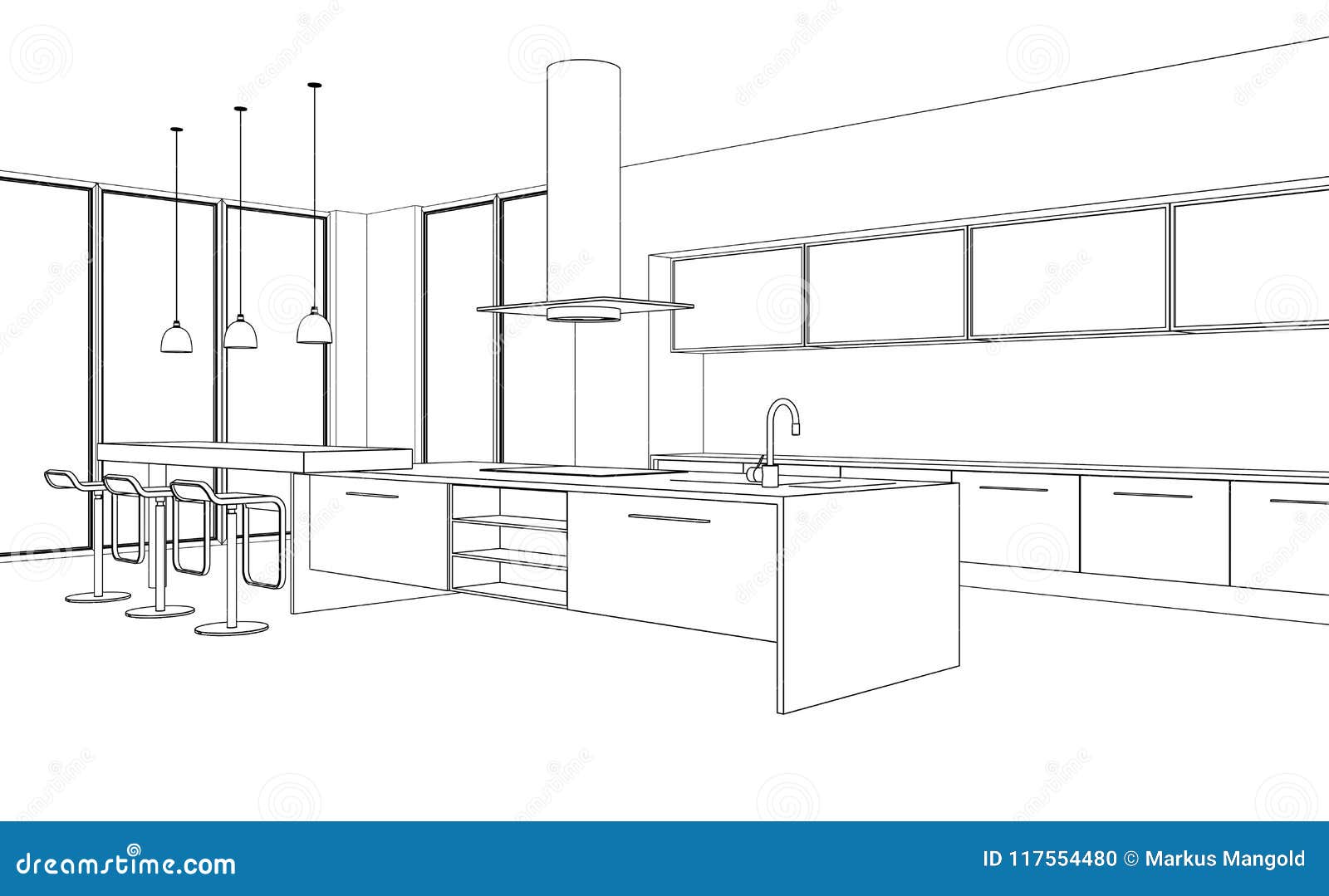 Interior Design Modern Kitchen Drawing Plan Interior Design Modern Kitchen Drawing Plan D Illustration 117554480 