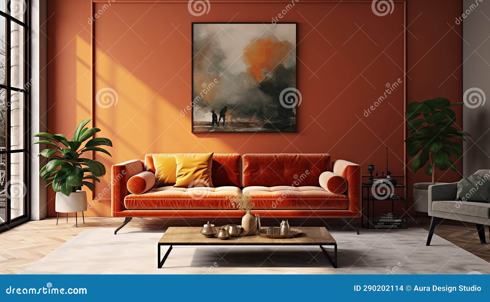 Interior Design of Orange Modern Living Room Stock Photo Image of