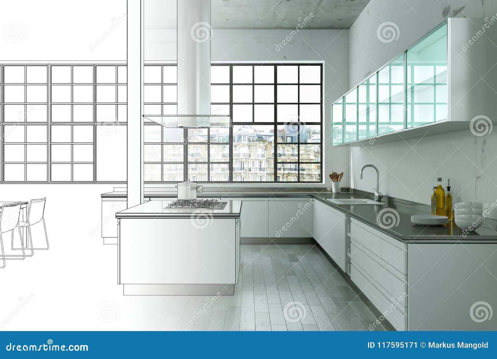 Interior Design Modern Loft Drawing Gradation Into