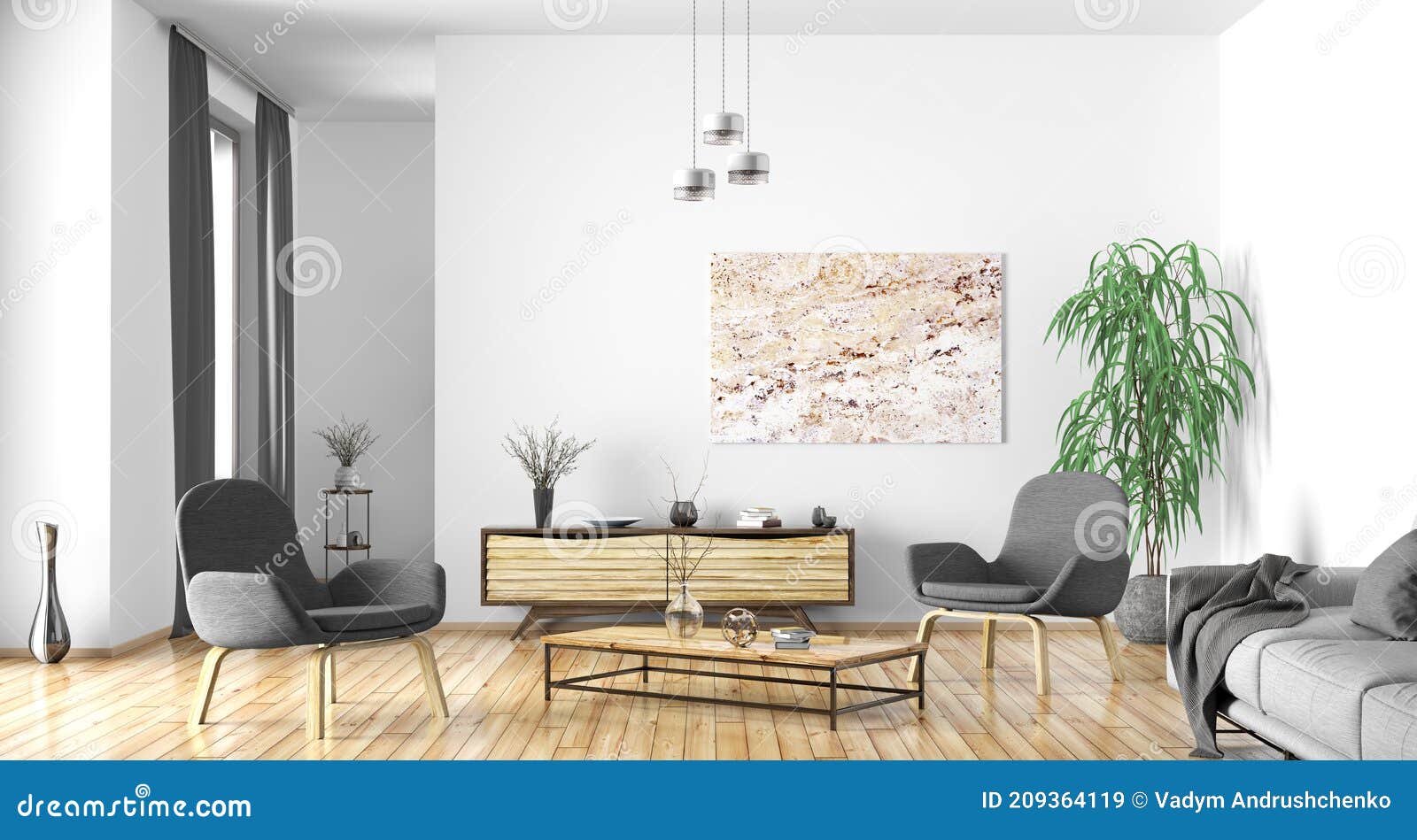 Interior Design of Modern Scandinavian Apartment, Living Room 3d Rendering  Stock Illustration - Illustration of lamp, decoration: 209364119