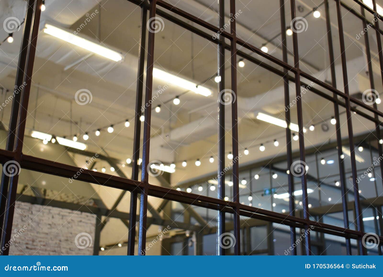 Interior Design of Modern Wall with Steel Bar and Mirror Reflection