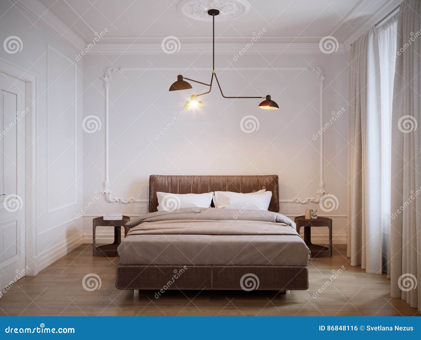 Interior design moderno luminoso e accogliente della camera da letto ... Pareti design moderno